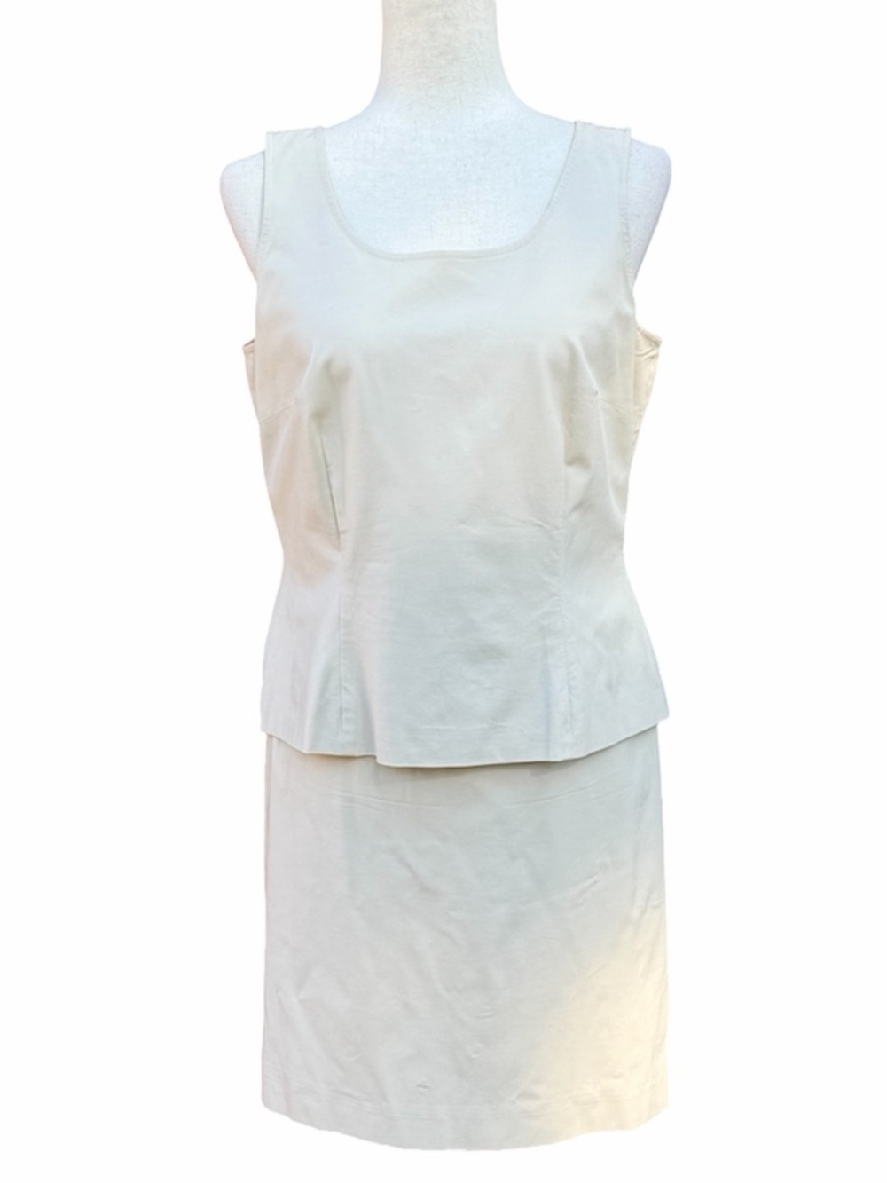 Ann Taylor VTG 90s Classic Cream Khaki Tan Sleeveless Skirt Set Boss Babe 10 / 4